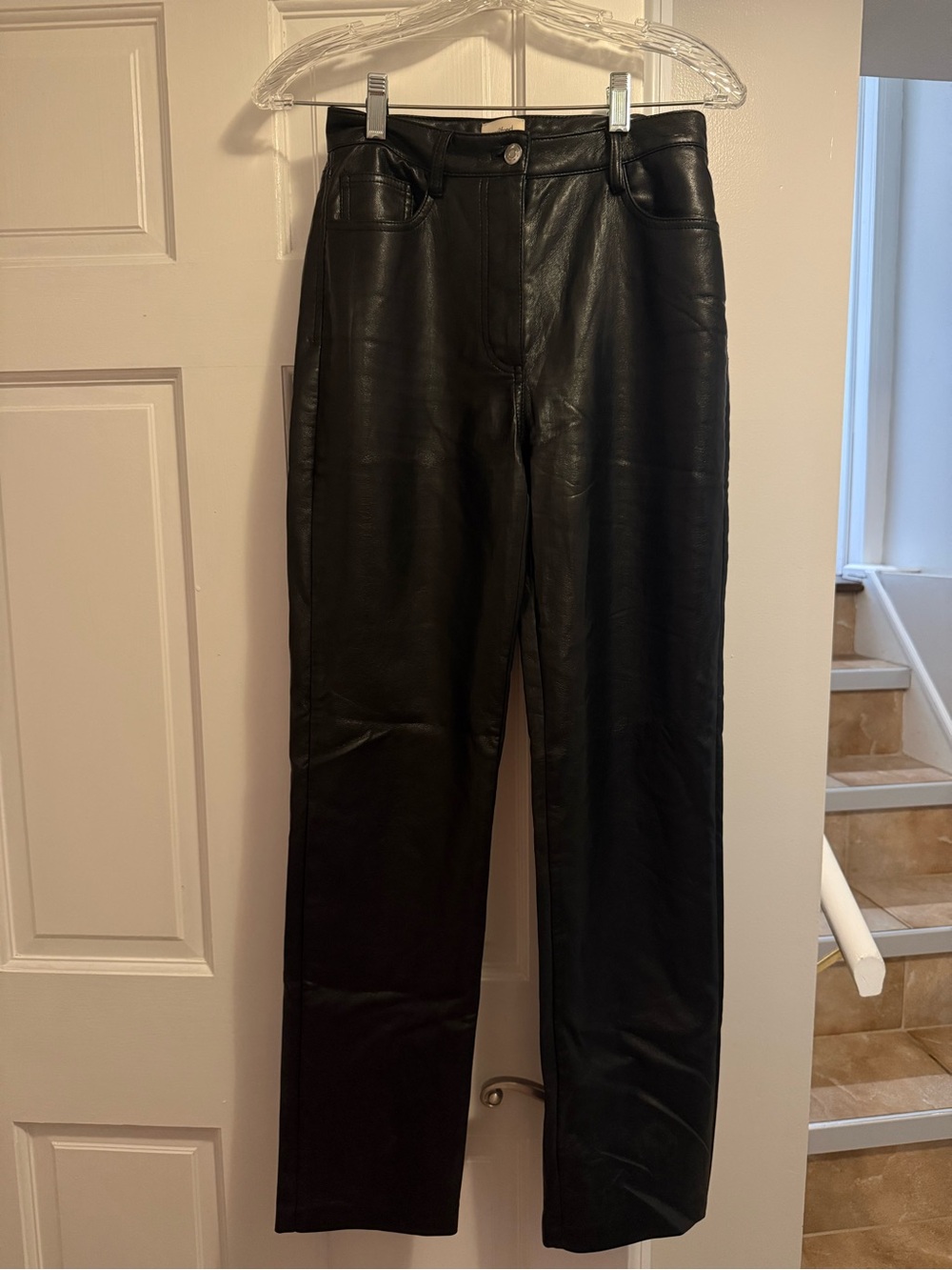 Aritzia Black Faux Leather Straight-Leg Pants